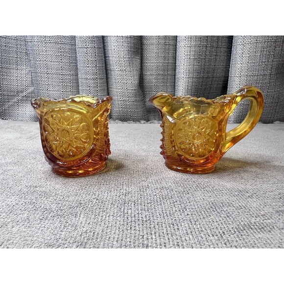 VTG Amber Miniature Glass Pitcher Creamer Toothpick Holder Lot - Picture 4 of 6